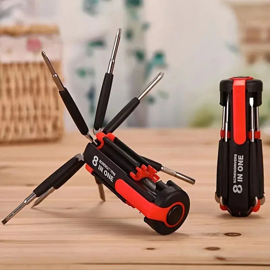1PC 8 In1 Multifunctional Screwdriver with Light, Cross Shaped, Household Industrial Multi-Purpose Screwdriver
