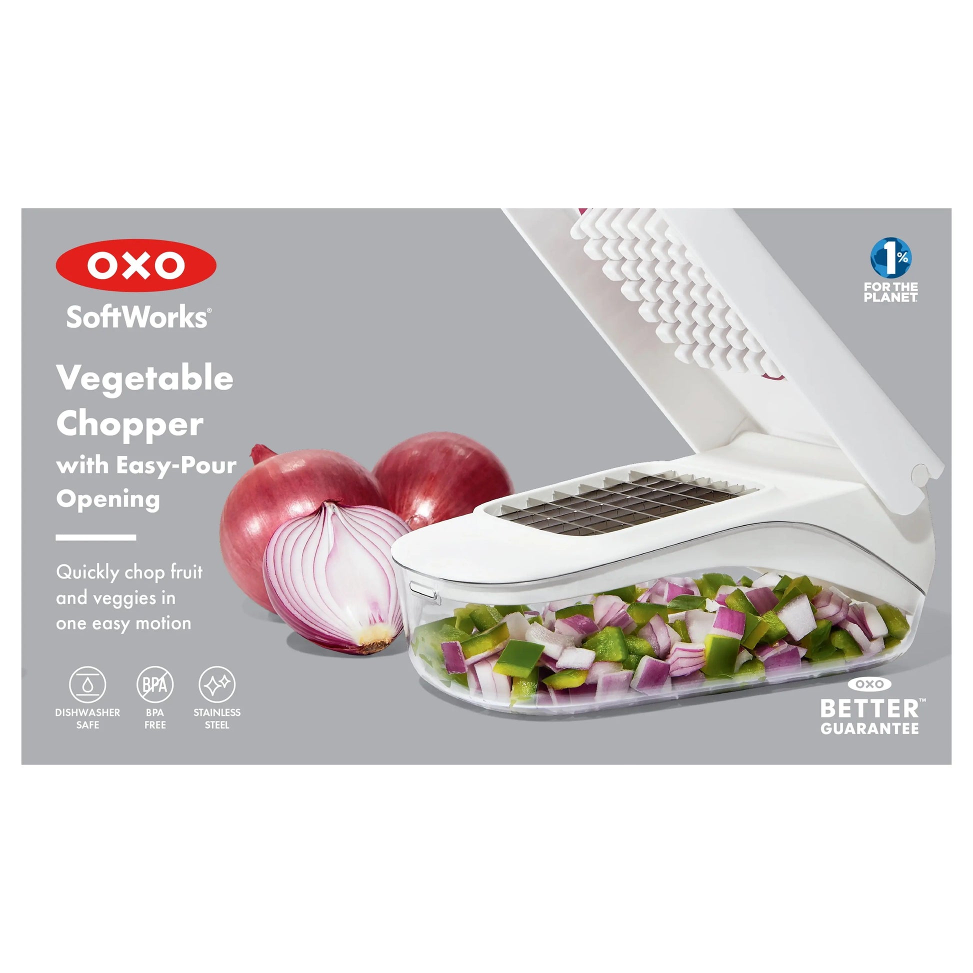Softworks Stainless Steel Blade Vegetable Chopper with Easy Pour Opening