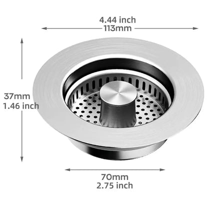 Kitchen Sink Drain Strainer Stainless Steel Pop up Sink Stopper Anti-Clogging Sink Food Catcher Basket Odor Filter Sink Plug