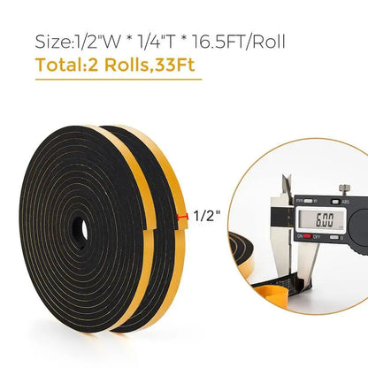 Weather Stripping Door Seal- 1/2" Wide X 1/4" Thick Door Bottom Seal Strip High Density Foam Tape Adhesive Rubber Strip for Door Soundproofing,Window Insulation Sprayinsulationfoam