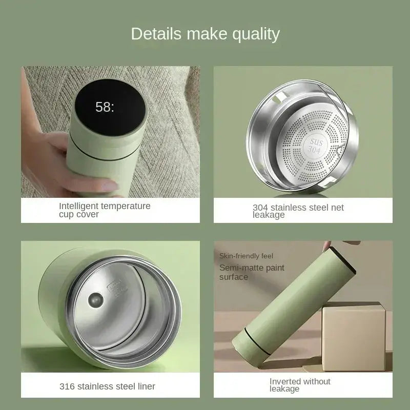 480Ml Smart Thermos Cup 304 Stainless Steel Double-Wall Vacuum with Smart Temperature Display and Waterproof Design
