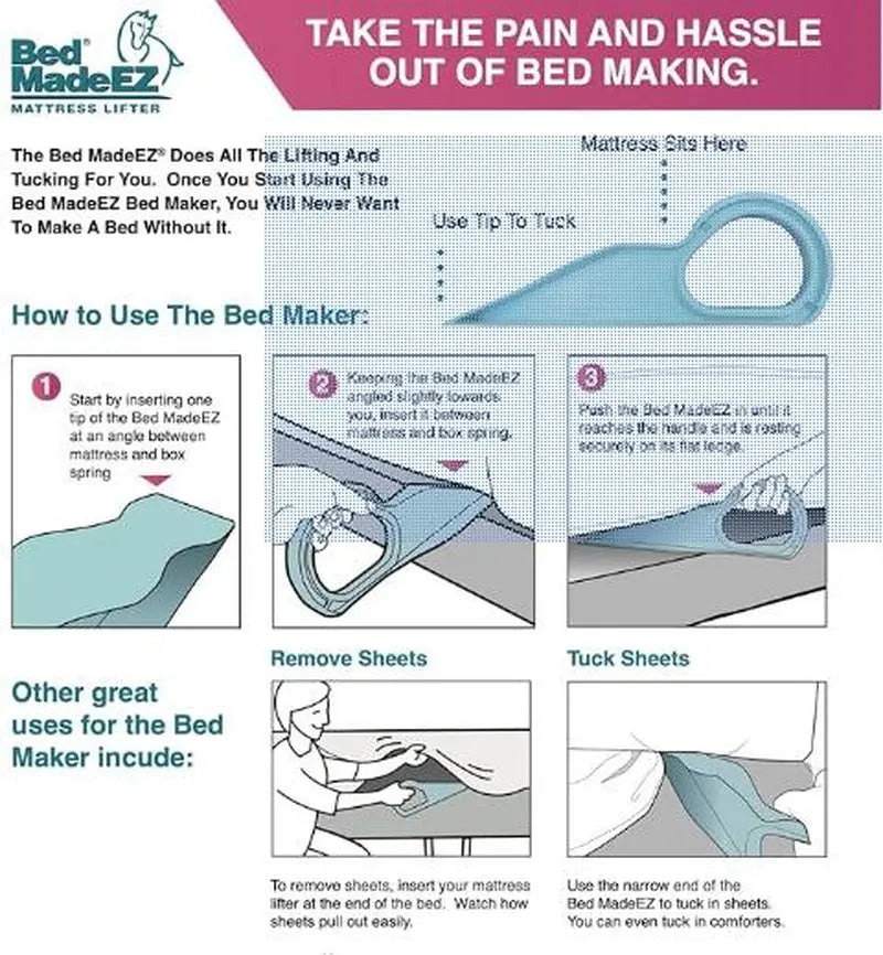 Mattress Lifter & Bed Maker Tool for Changing Sheets, Lifts and Holds the Mattress, Tucks Sheets, Removes Sheets, Bed Skirts and More.