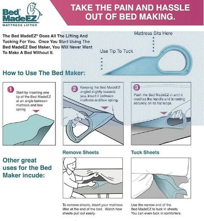 Mattress Lifter & Bed Maker Tool for Changing Sheets, Lifts and Holds the Mattress, Tucks Sheets, Removes Sheets, Bed Skirts and More.