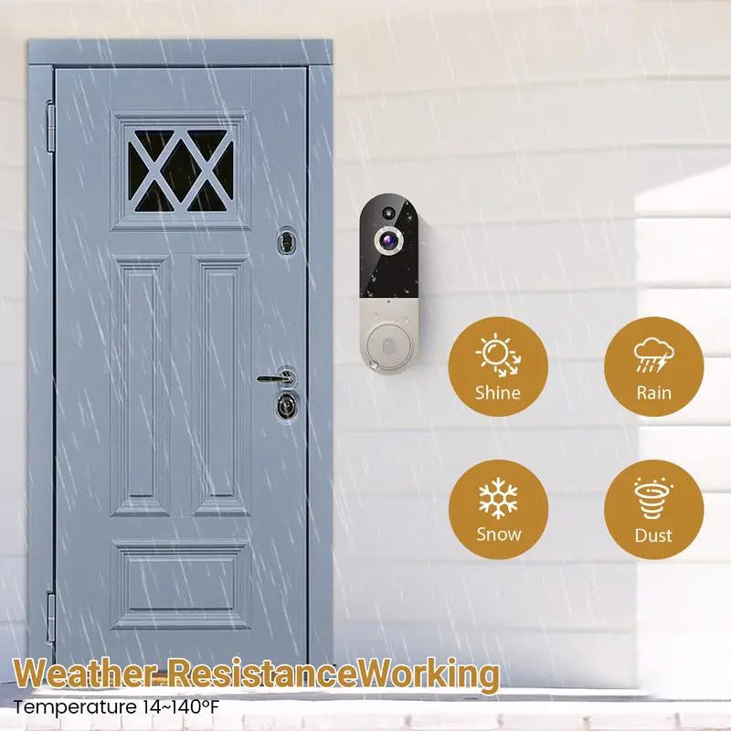 Doorbell Camera Wireless, Smart Wifi Video Doorbell, 1080P, Video Doorbell Camera with 2 Way Audio, AI Human Detection, Night Vision, Cloud Storage, Battery Powered, Chime Included, Easy Installation, 2.4G Wifi Only