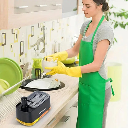 Hand and Dish Soap Dispenser Set Detergent Dispenser Sponge Holder 2-In-1 Countertop Soap Pump Dispenser for Kitchen Sink