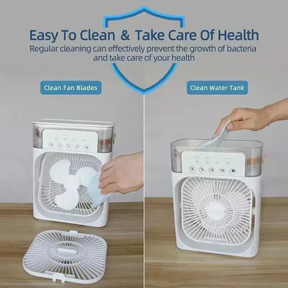 New 3 in 1 Fan Air Conditioner Household Mini Air Cooler LED Night Light Portable Humidifier Air Adjustment Fan Office Home Fan