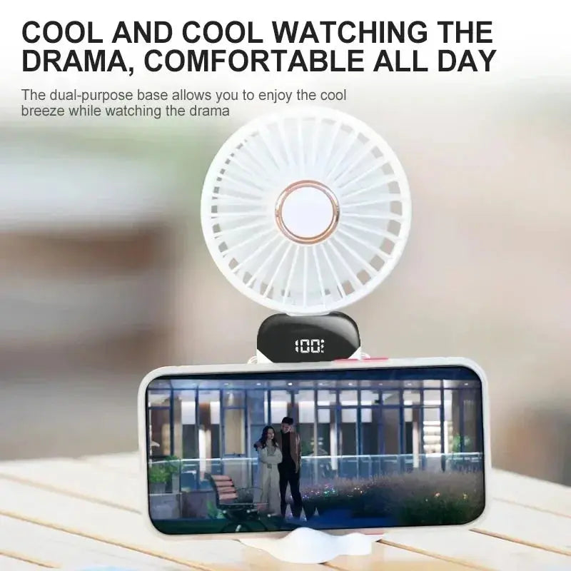 Mini Portable Handheld Fan Foldable Neck Hanging Fans 5 Speed USB Rechargeable Fan with Phone Stand and Display Screen 1800Mah