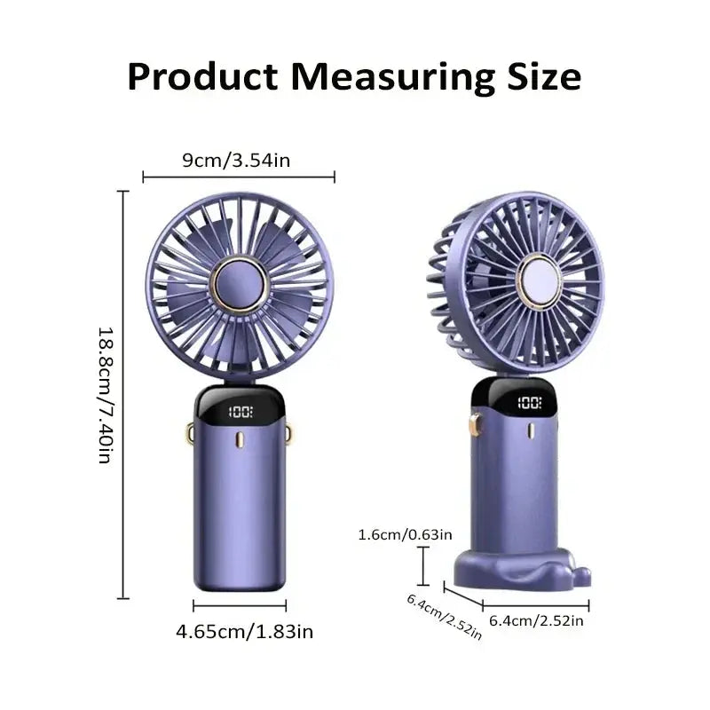 Mini Portable Handheld Fan Foldable Neck Hanging Fans 5 Speed USB Rechargeable Fan with Phone Stand and Display Screen 1800Mah