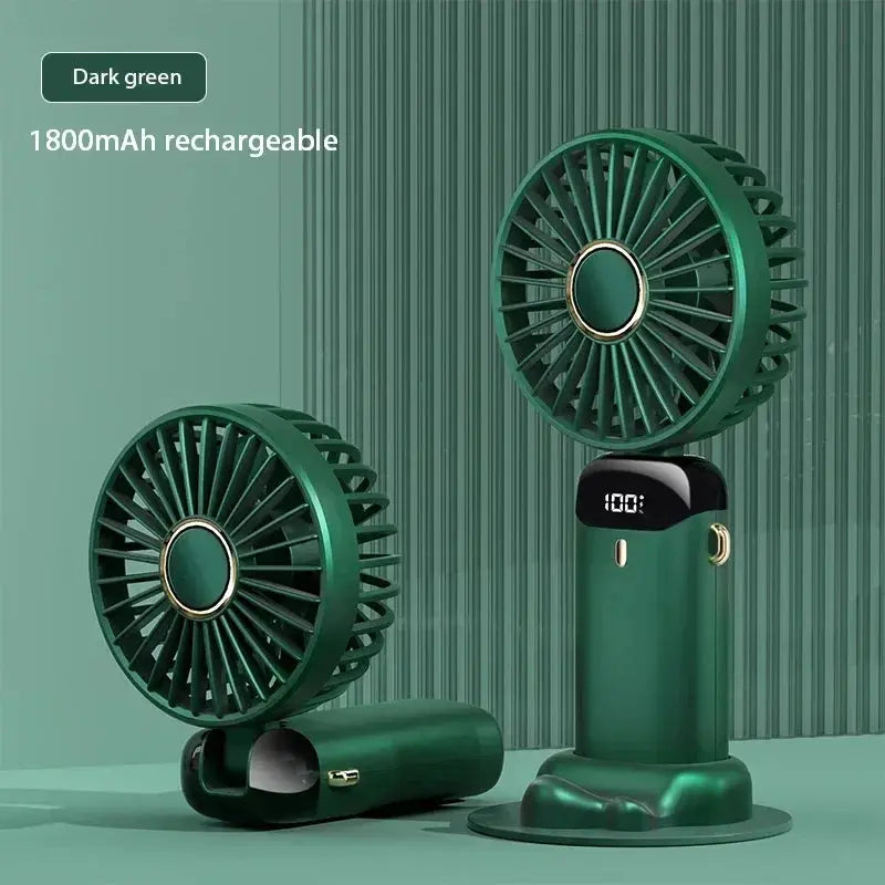 Mini Portable Handheld Fan Foldable Neck Hanging Fans 5 Speed USB Rechargeable Fan with Phone Stand and Display Screen 1800Mah