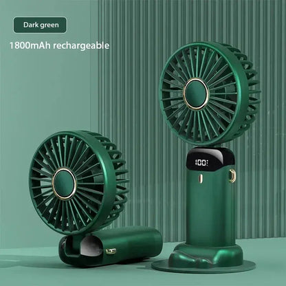 Mini Portable Handheld Fan Foldable Neck Hanging Fans 5 Speed USB Rechargeable Fan with Phone Stand and Display Screen 1800Mah
