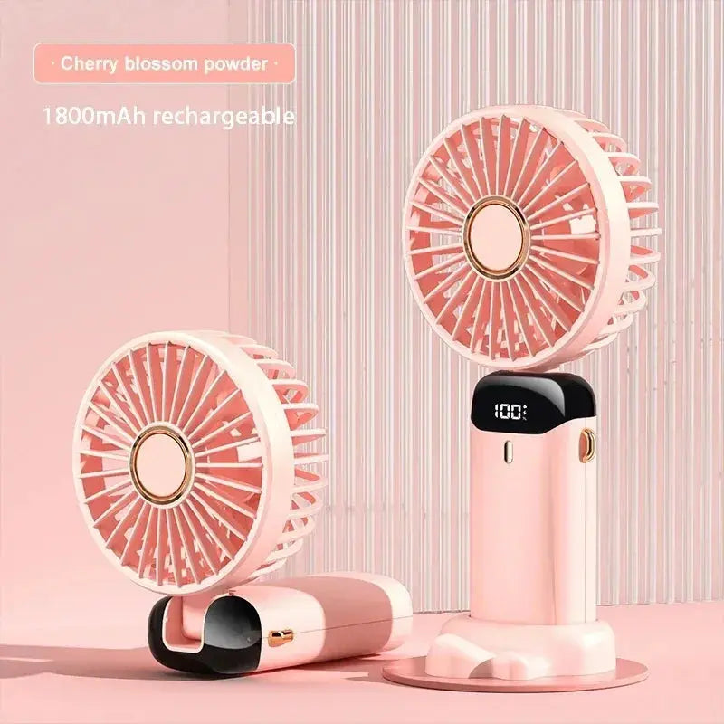 Mini Portable Handheld Fan Foldable Neck Hanging Fans 5 Speed USB Rechargeable Fan with Phone Stand and Display Screen 1800Mah
