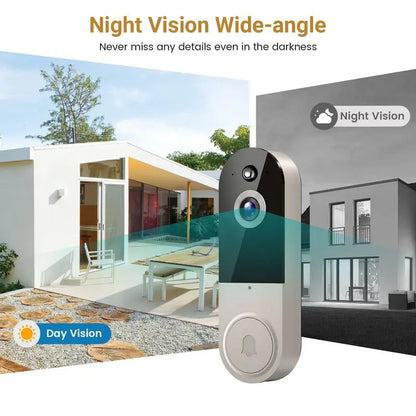 Doorbell Camera Wireless, Smart Wifi Video Doorbell, 1080P, Video Doorbell Camera with 2 Way Audio, AI Human Detection, Night Vision, Cloud Storage, Battery Powered, Chime Included, Easy Installation, 2.4G Wifi Only