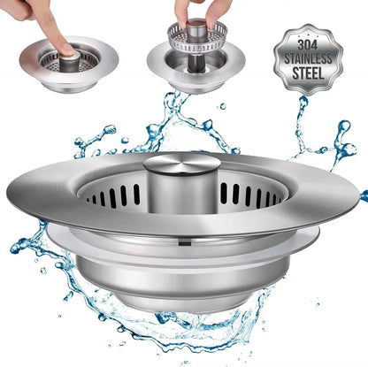 Kitchen Sink Drain Strainer Stainless Steel Pop up Sink Stopper Anti-Clogging Sink Food Catcher Basket Odor Filter Sink Plug