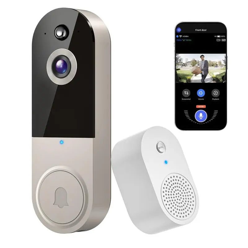 Doorbell Camera Wireless, Smart Wifi Video Doorbell, 1080P, Video Doorbell Camera with 2 Way Audio, AI Human Detection, Night Vision, Cloud Storage, Battery Powered, Chime Included, Easy Installation, 2.4G Wifi Only