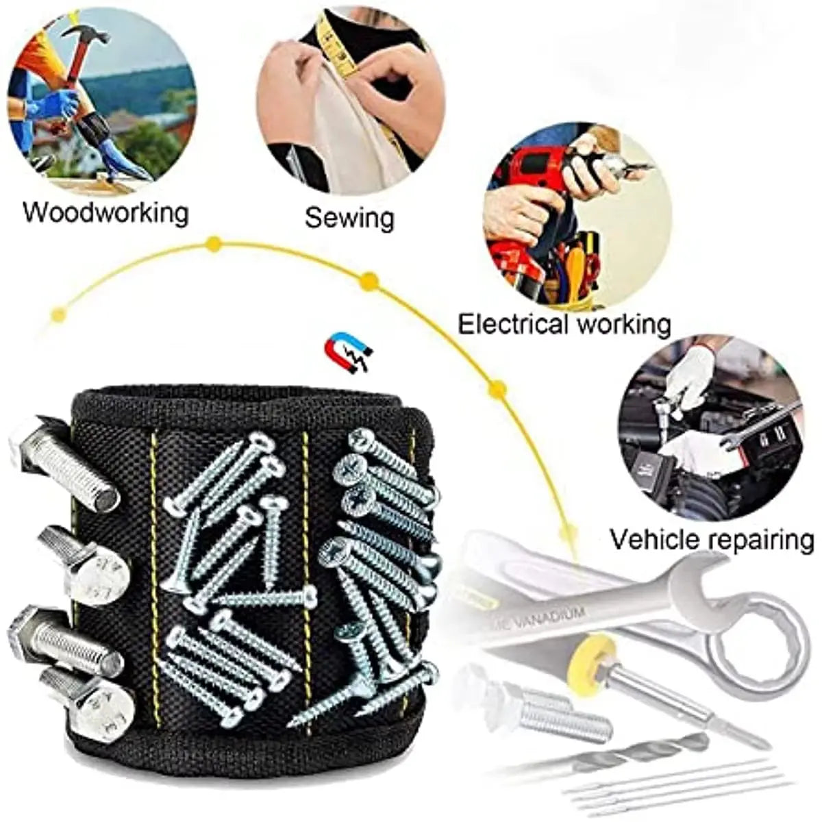 Magnetic Wristband for Holding Screws,Nails，Drilling Bits,Wrist Tool Holder Belts with Strong Magnets,Cool Gadgets for Men, Wome