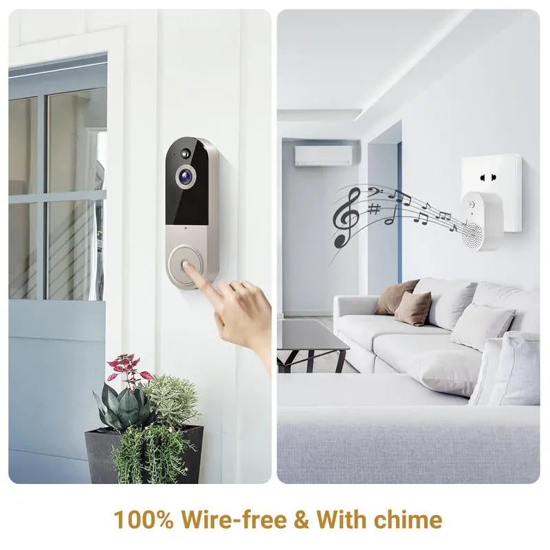 Doorbell Camera Wireless, Smart Wifi Video Doorbell, 1080P, Video Doorbell Camera with 2 Way Audio, AI Human Detection, Night Vision, Cloud Storage, Battery Powered, Chime Included, Easy Installation, 2.4G Wifi Only